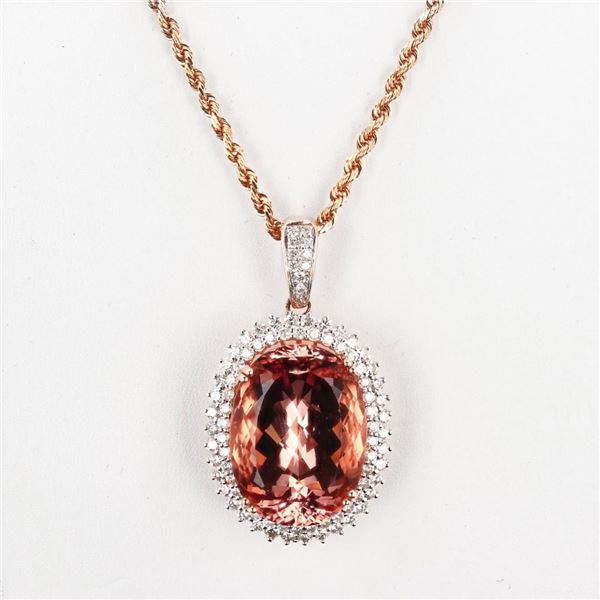 29.25 ctw Morganite and 1.96 ctw Diamond 14K Rose Gold Pendant