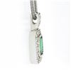 Image 4 : 14k White Gold GIA Emerald Cut Emerald Diamond Mil grain Halo Pendant & 18" Chai