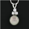 Image 3 : 14K White Gold 9.18mm Tahitian Gray Pearl & Diamond Pendant & 17" Chain Necklace