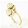 Image 7 : Solid 14k Yellow Gold Dual Round Cultured Pearl Polished Finish Bypass Ring