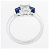 Image 8 : New Platinum 1.71 ctw GIA Emerald Cut Diamond & Sapphire 3 Stone Engagement Ring