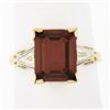 Image 1 : Antique Art Nouveau 14k TT Gold 3 ctw Emerald Cut Rhodolite Garnet Solitaire Rin