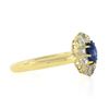 Image 6 : Vintage 14k Yellow Gold GIA NO HEAT Cushion Sapphire w/ Diamond Flower Halo Ring