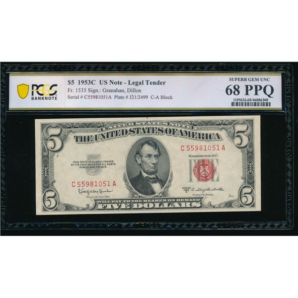 1953C $5 Legal Tender Note PCGS 68PPQ