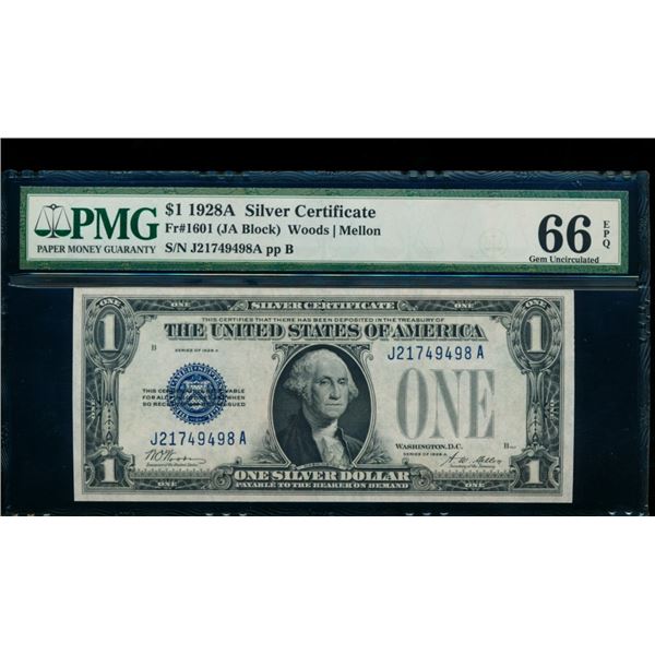 1928A $1 Silver Certificate PMG 66EPQ