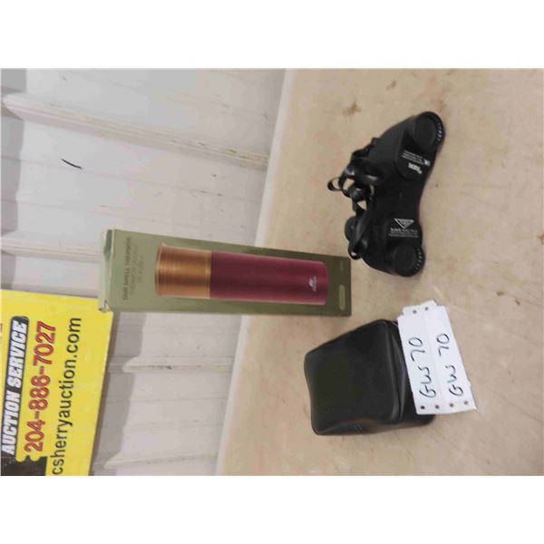 Steiner 8x30 Binoculars in Case , Olympia Thermos Shaped Like Shotgun Shell 