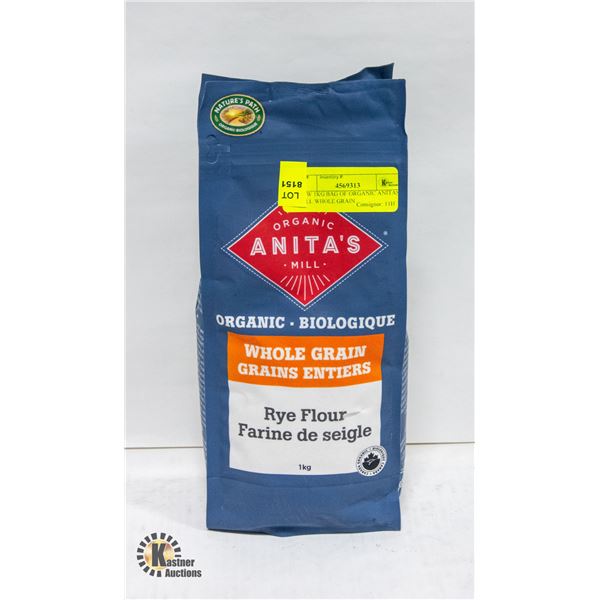 NEW 1KG BAG OF ORGANIC ANITAS MILL WHOLE GRAIN