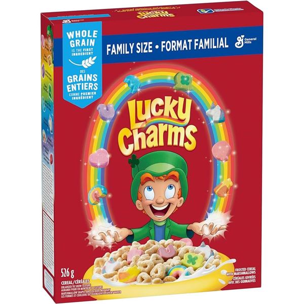 NEW 2 X 526G BOXES OF LUCKY CHARMS FROSTED CEREAL