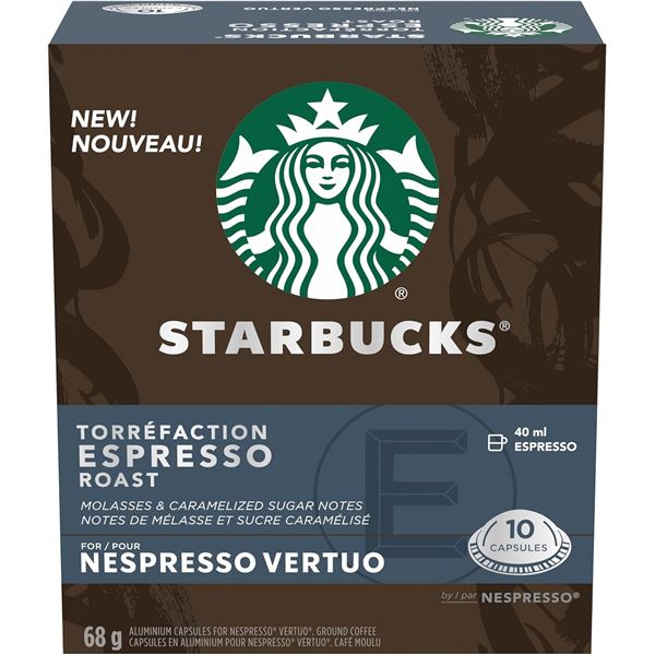 10 STARBUCKS ESPRESSO ROAST NESPRESSO VERTUO PODS