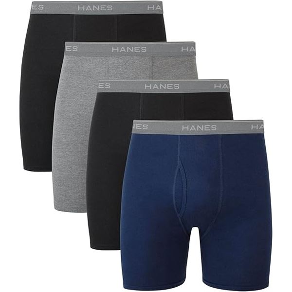 4PK OF HANES SIZE MED TAGLESS BOXER BRIEFS