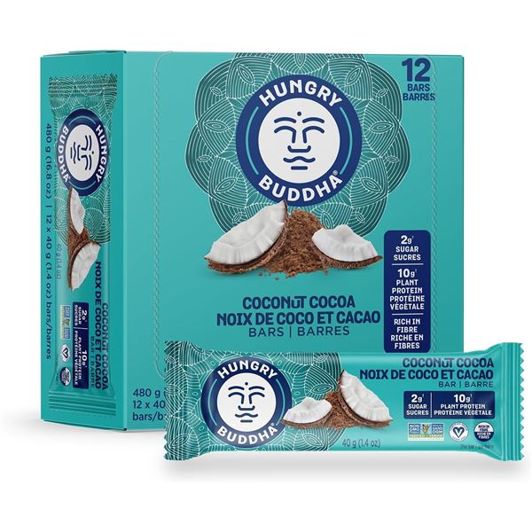 480G BOX OF HUNGRY BUDDHA COCONUT COCOA BARS