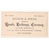 Image 1 : Hickox & Spear, Bonds, Exchange, Currency Business Card [188321]