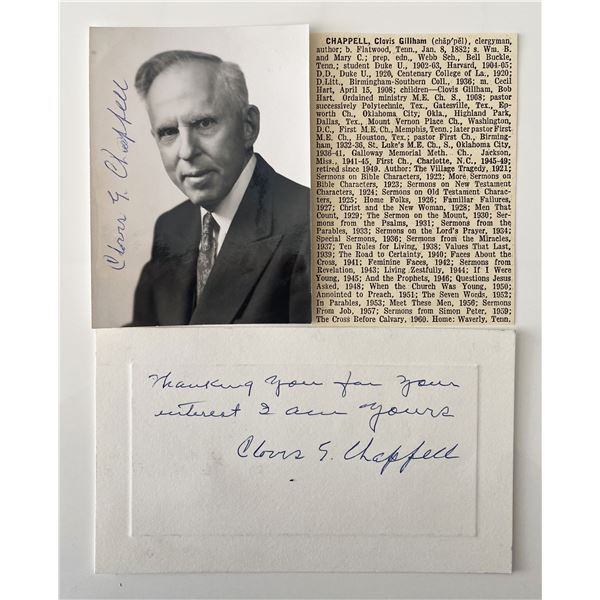 Clergyman and author Clovis G. Chappell signed photo and note