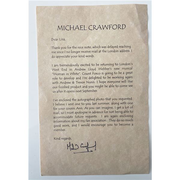 Michael Crawford signed letter