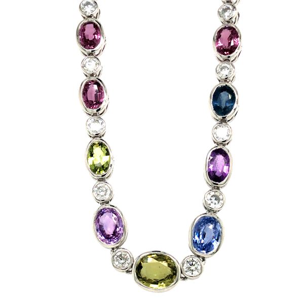 GIA Certed Unheated Sapphire & Diamond Necklace
