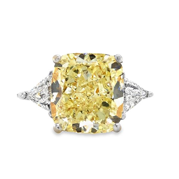 GIA Graded - 6.14 Carat Yellow Cushion Diamond Ring