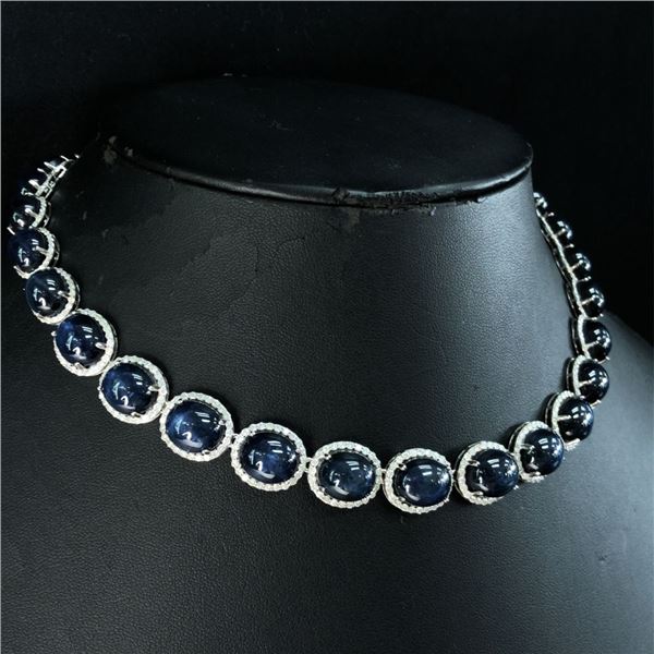 233.33 Carat Blue Star Sapphire & Diamond Necklace