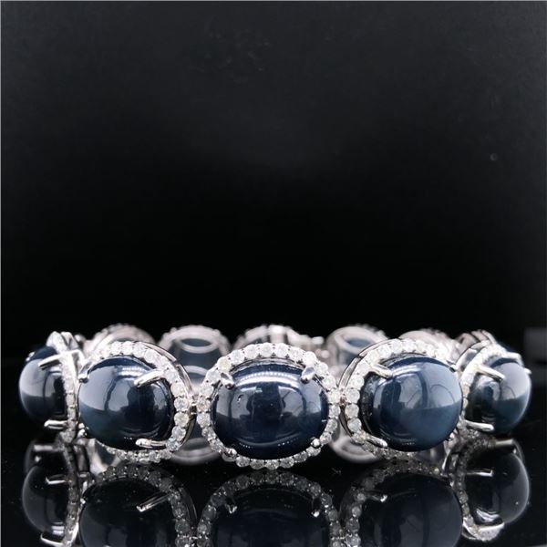 Blue Star Sapphire & Diamond Halo Bracelet