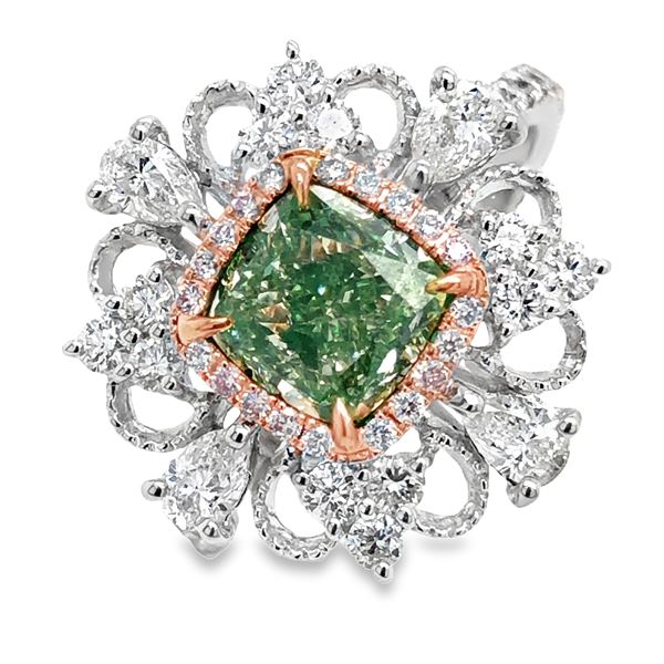 GIA Green Diamond Pink, & White Diamond Ring