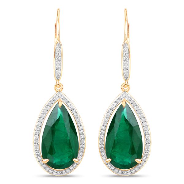 Vivid Forest Green Emerald & Diamond Dangle Earrings