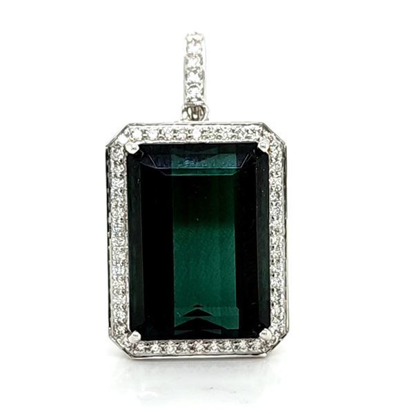 32.44CT Indicolite Tourmaline & Diamond Pendant
