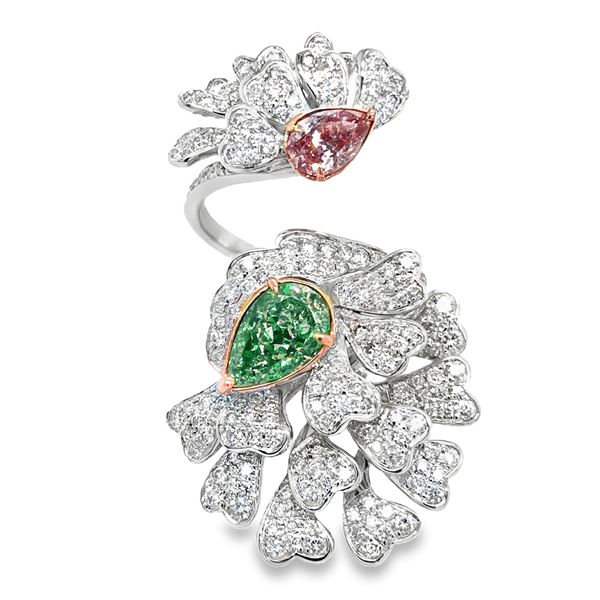 GIA Graded Green & Brownish Pink Diamond Ring
