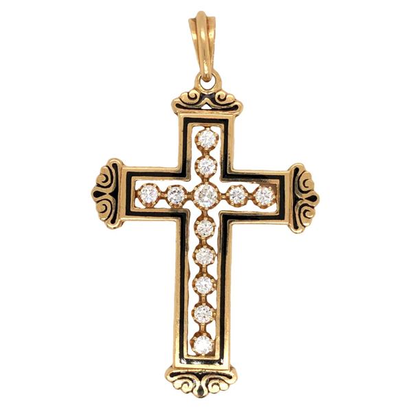 Large Black Enamel & Diamond Cross