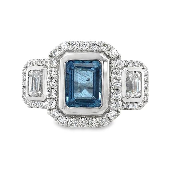 Natural Fine Color Aquamarine & Diamond Ring
