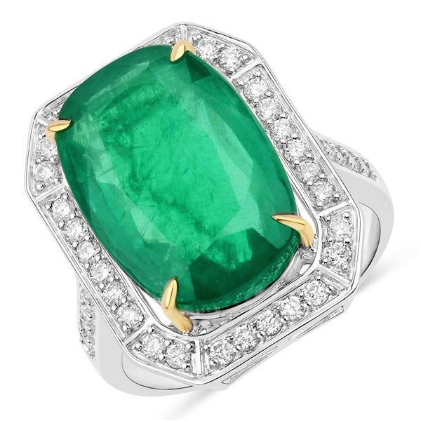 Large Emerald (11.78Cts) & Diamond Ring