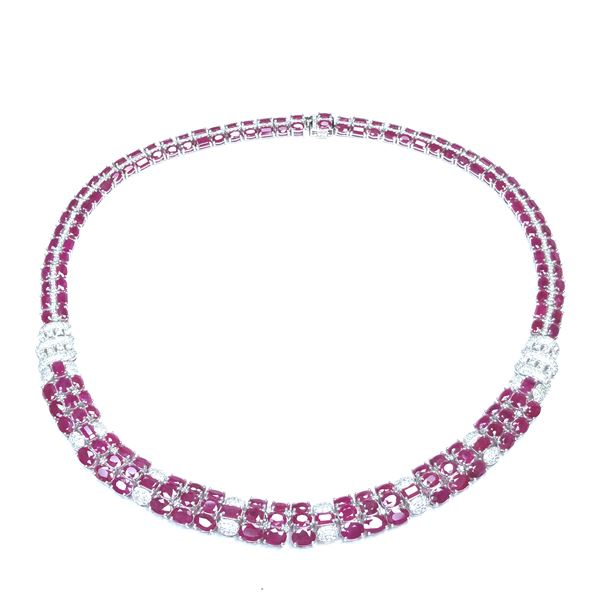 GIA Graded Burmese Ruby & Diamond Platinum Necklace
