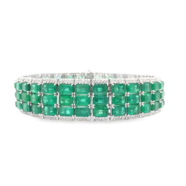 Exceptional Platinum Diamond & Emerald Bracelet
