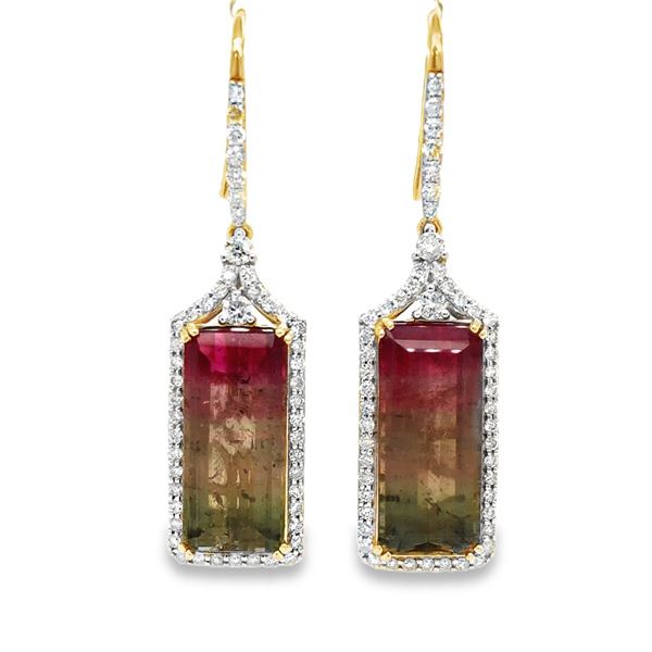 Stunning Watermelon Tourmaline & Diamond Earrings