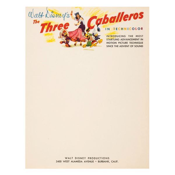 A Sheet of "The Three Caballeros" Stationery.