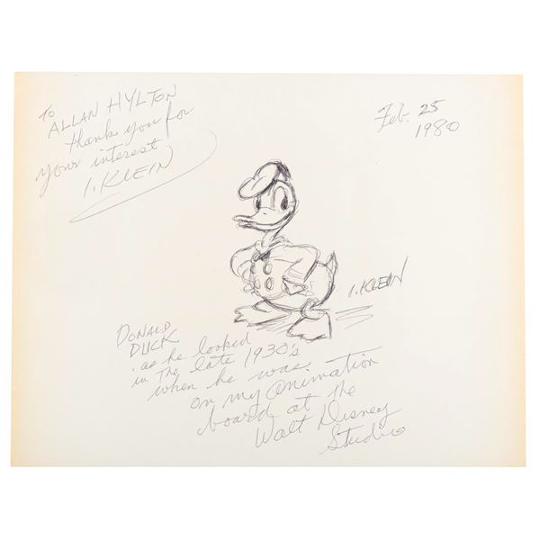 A Donald Duck Drawing Signed by Isadore Klein.
