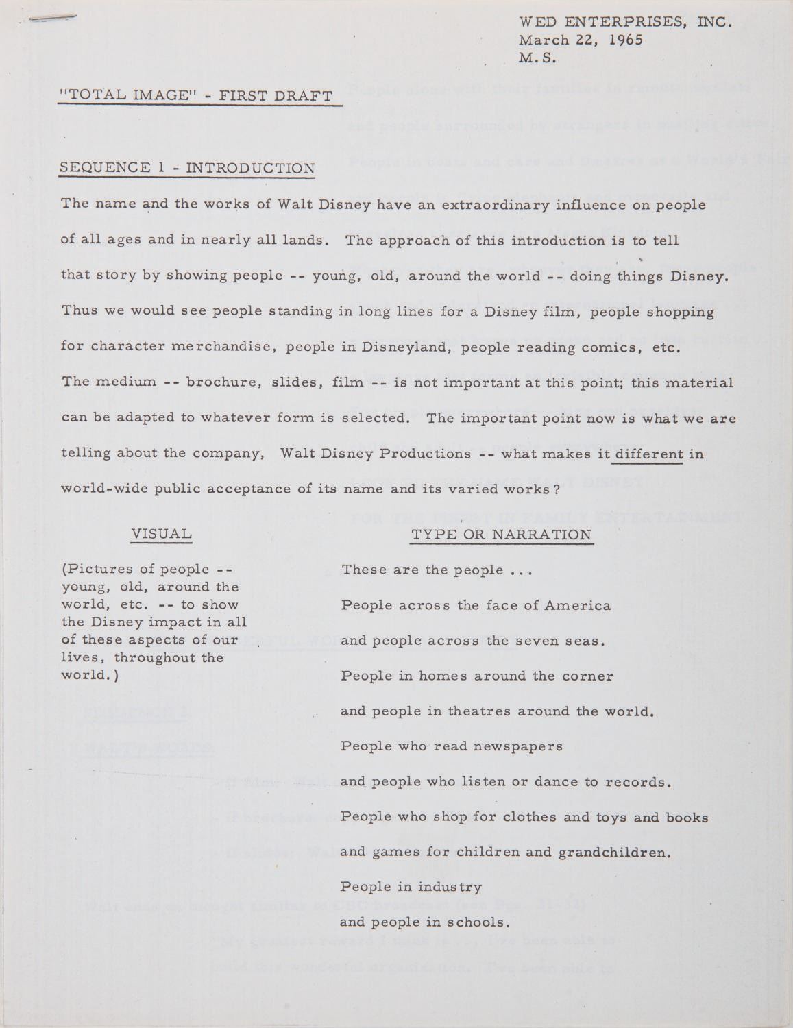 Walt Disney “Total Image” Film Transcripts. - Van Eaton Galleries