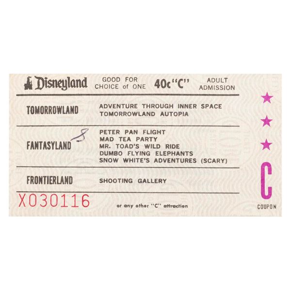 A Disneyland Mid-1970s Adult "C" Ticket.
