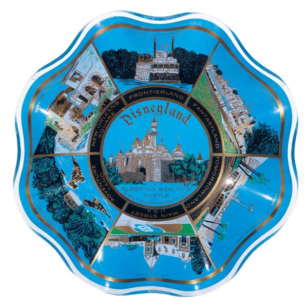 A Disneyland Lands Glass Scalloped Plate.