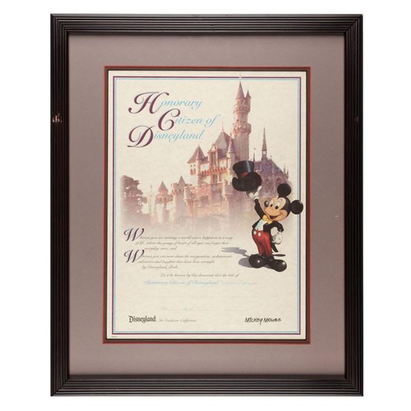 A Disneyland Honorary Citizen Certificate.
