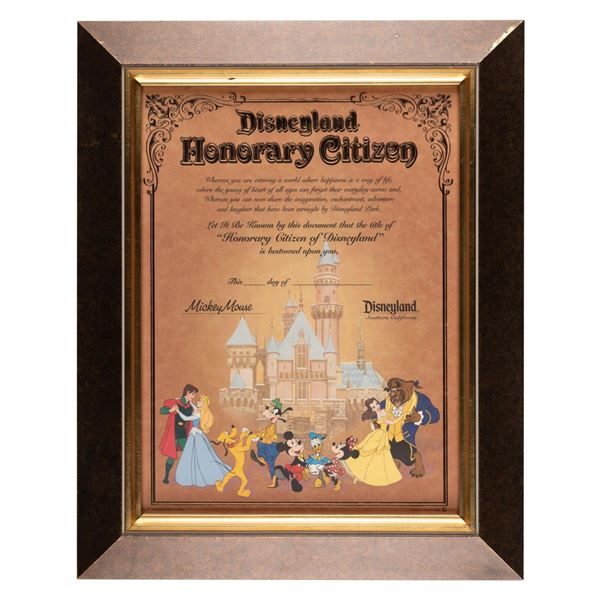 A Disneyland Honorary Citizen Certificate.