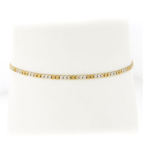 Unoaerre Italian 14k TT Gold 6.75 1.8mm Textured Flat Link Stackable Bracelet