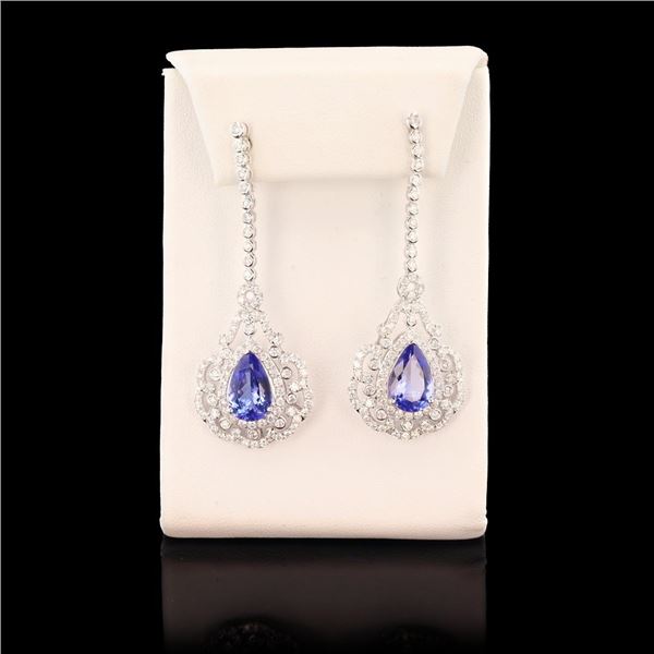 6.74 ctw Tanzanite and 3.35 ctw Diamond 14K White Gold Dangle Earrings