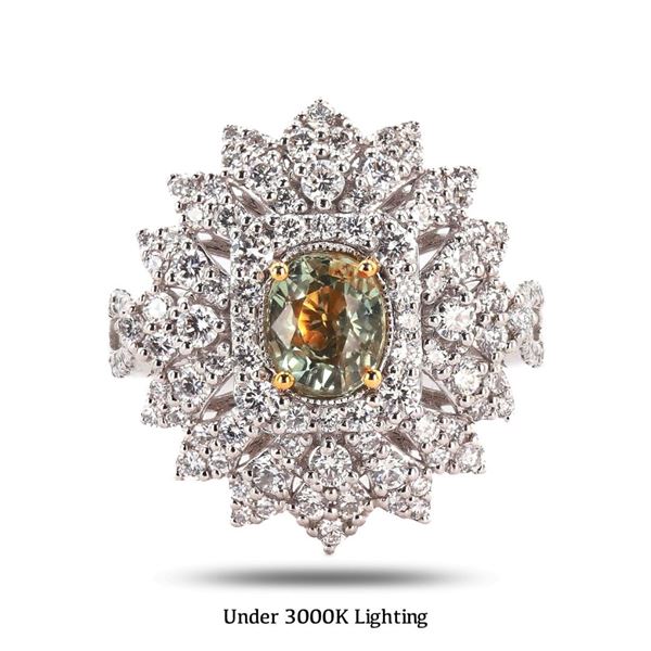 1.36 ctw Alexandrite and 1.20 ctw Diamond Platinum Ring (GIA CERTIFIED)