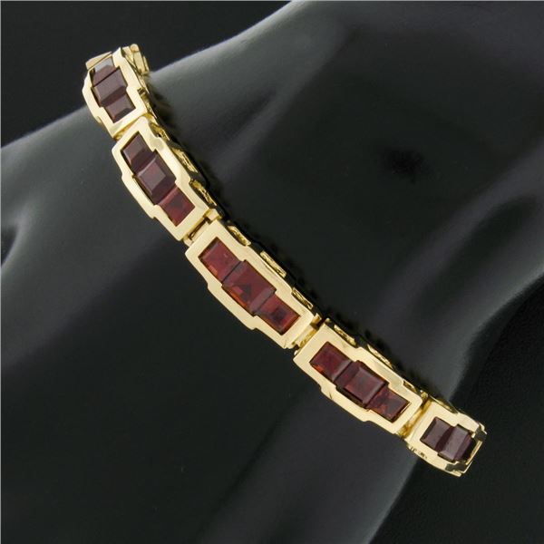 14k Gold 6.75 8.0 ctw Square Step Cut Garnet Channel Set Polished Link Bracelet