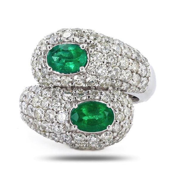 1.40 ctw Emerald and 3.82 ctw Diamond Platinum Ring