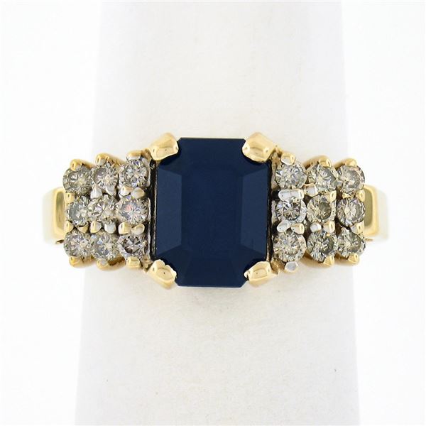 Levian 14K Gold 2.05 ctw Emerald Cut Sapphire & Fancy Light Champagne Diamond Ri