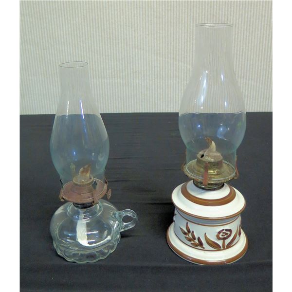 Qty 2 Vintage Glass Oil Lamps, Misc Sizes