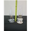 Image 9 : Qty 2 Vintage Glass Oil Lamps, Misc Sizes