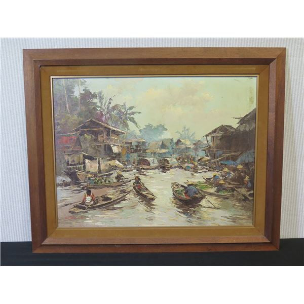 Framed Original Painting, Water Scene, Signed by Artist Prayat Timpawan, 30" x 24"