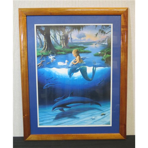 Mermaid & Dolphin Print by Wyland 1994, Framed & Matted