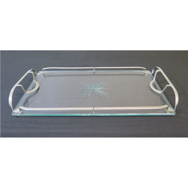 Glass Serving Tray w/ Handles & Pinwheel Design 20" x 13"